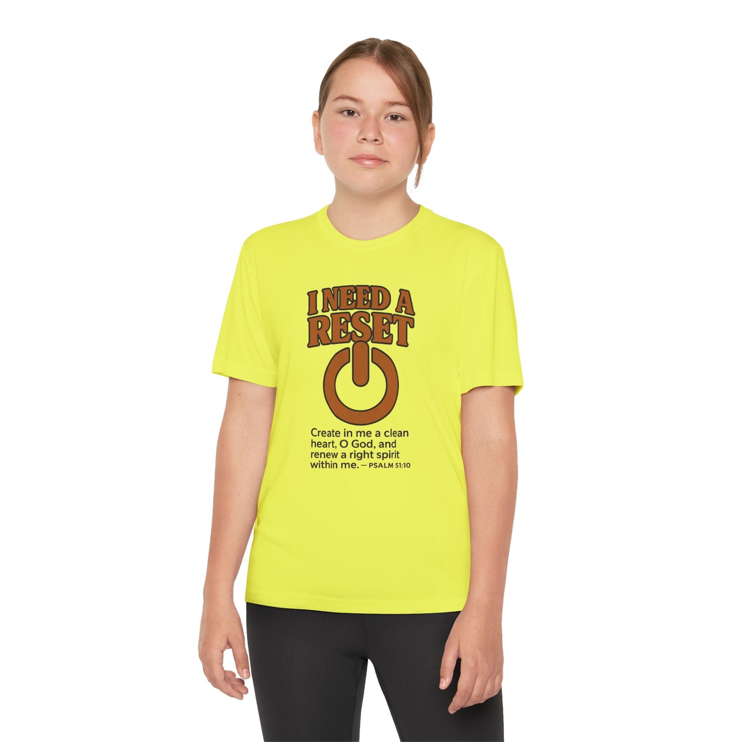 T-Shirt Christian Youth Competitor Tee with 'I Need a Reset' Psalm Quote