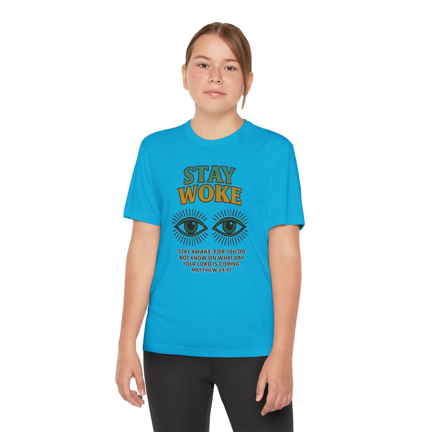 “Stay Woke” Youth Bible Verse Tee – Matthew 24:42 Graphic Shirt