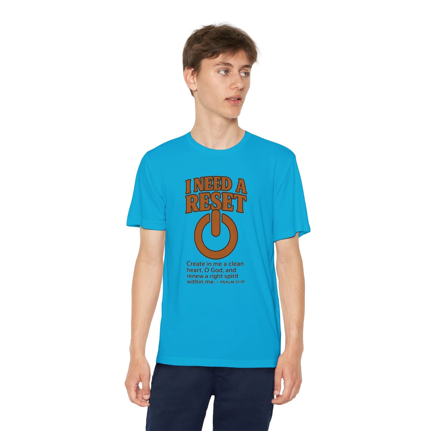 T-Shirt Christian Youth Competitor Tee with 'I Need a Reset' Psalm Quote