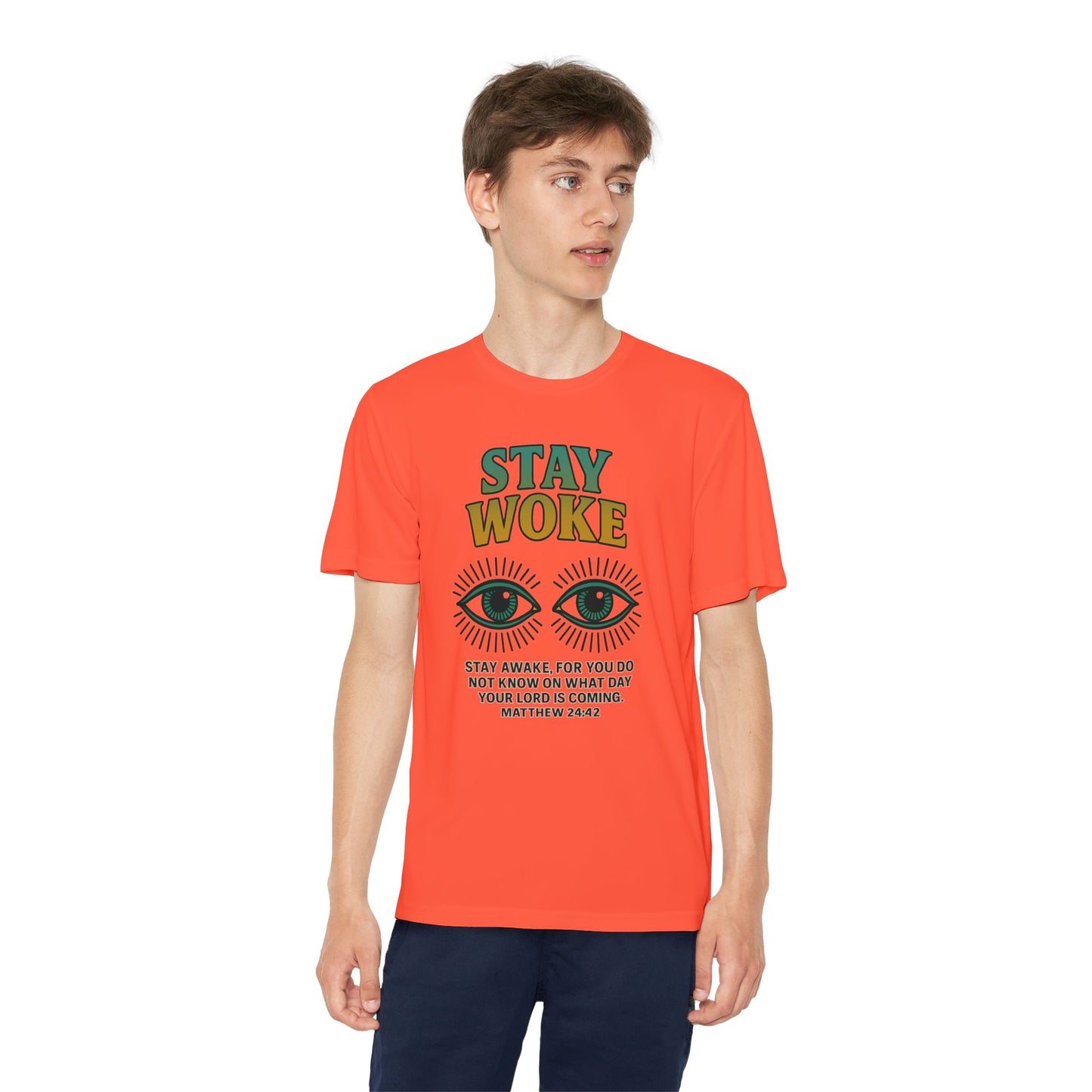 “Stay Woke” Youth Bible Verse Tee – Matthew 24:42 Graphic Shirt