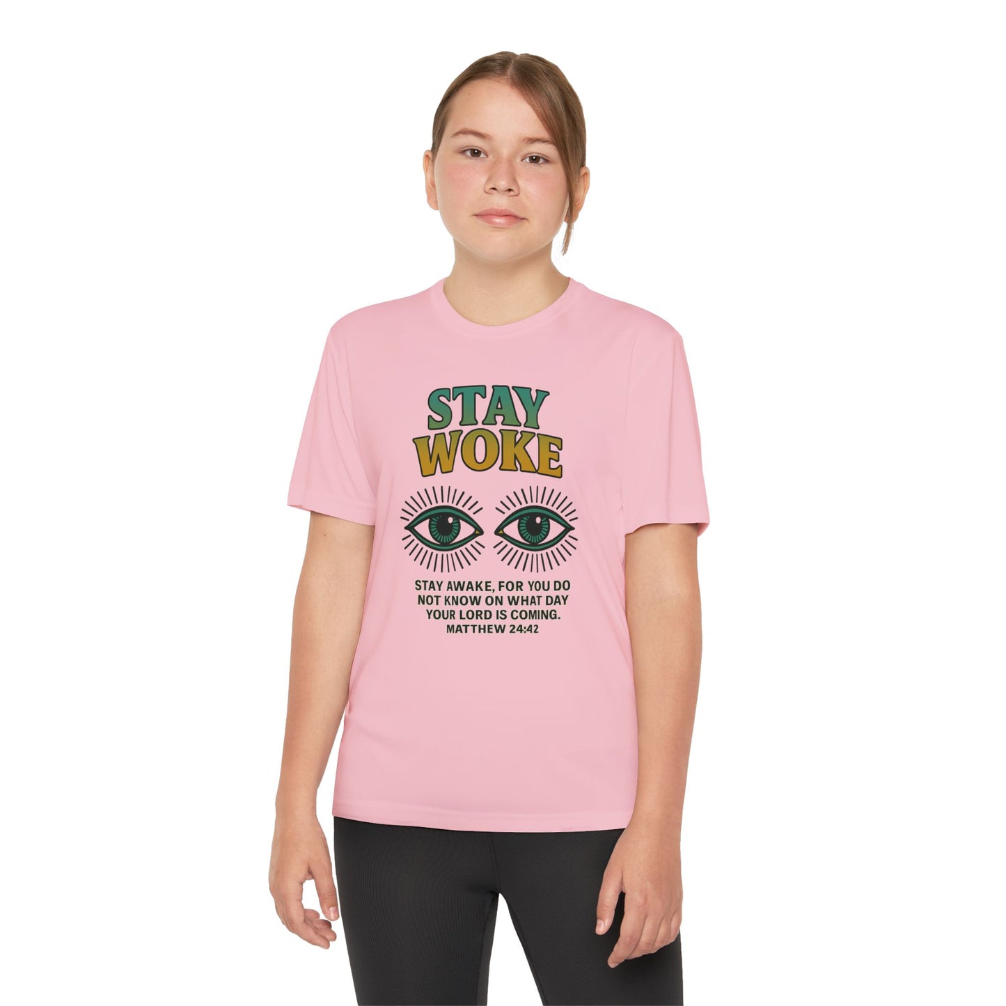 “Stay Woke” Youth Bible Verse Tee – Matthew 24:42 Graphic Shirt