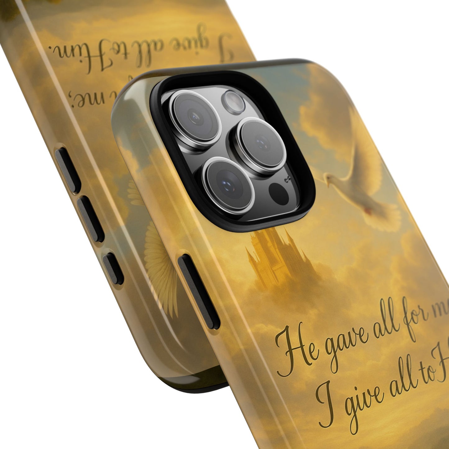 IPhone Case - Christian themed design with phrase 'He gave all for me; I give all to Him'