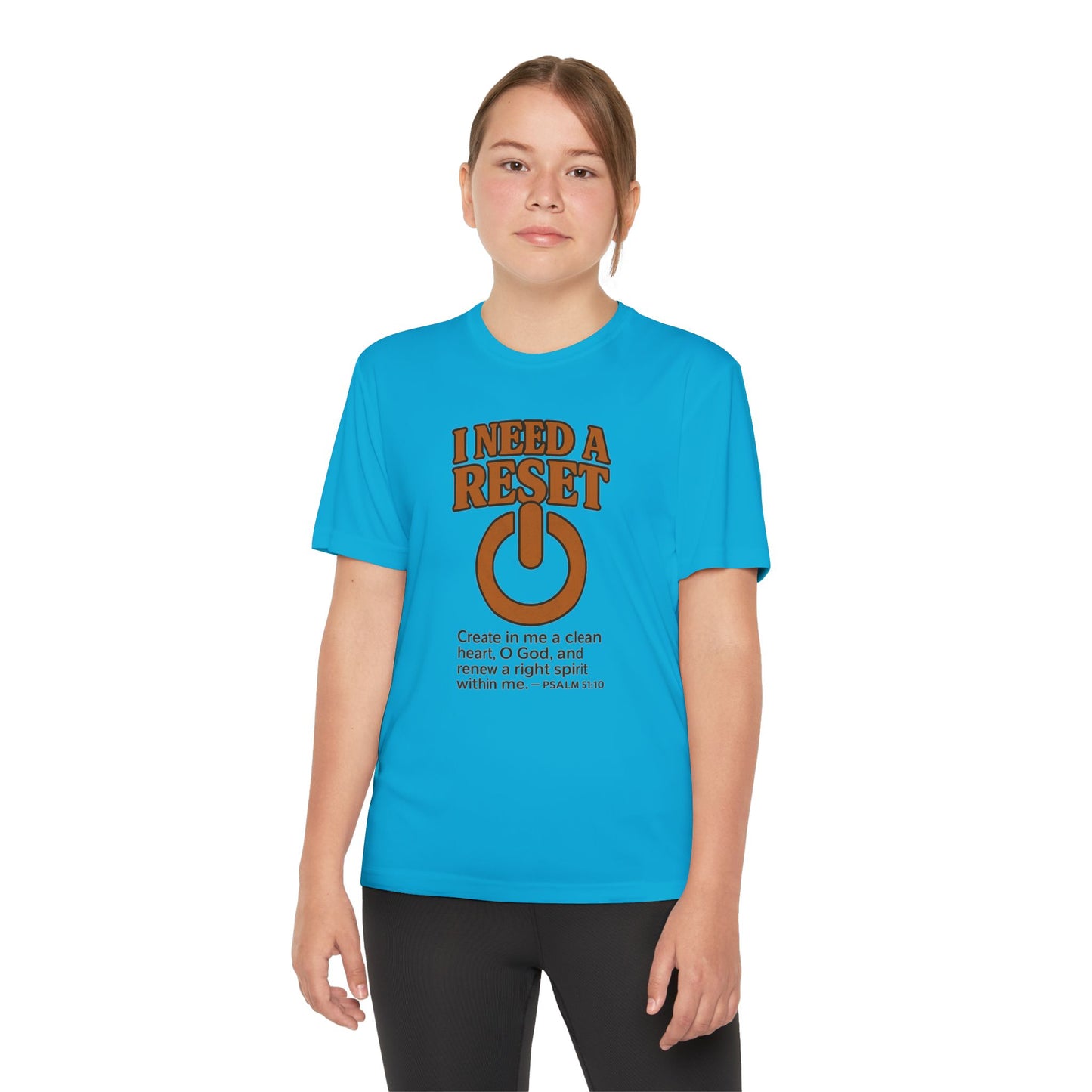 T-Shirt Christian Youth Competitor Tee with 'I Need a Reset' Psalm Quote