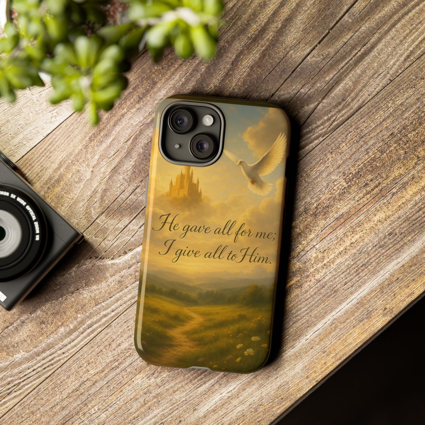 IPhone Case - Christian themed design with phrase 'He gave all for me; I give all to Him'