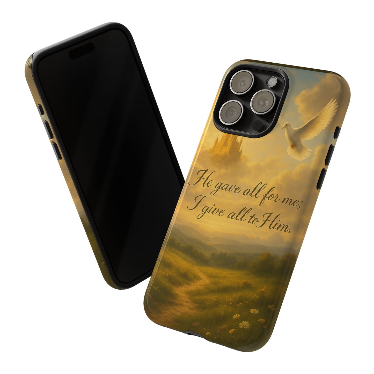 IPhone Case - Christian themed design with phrase 'He gave all for me; I give all to Him'