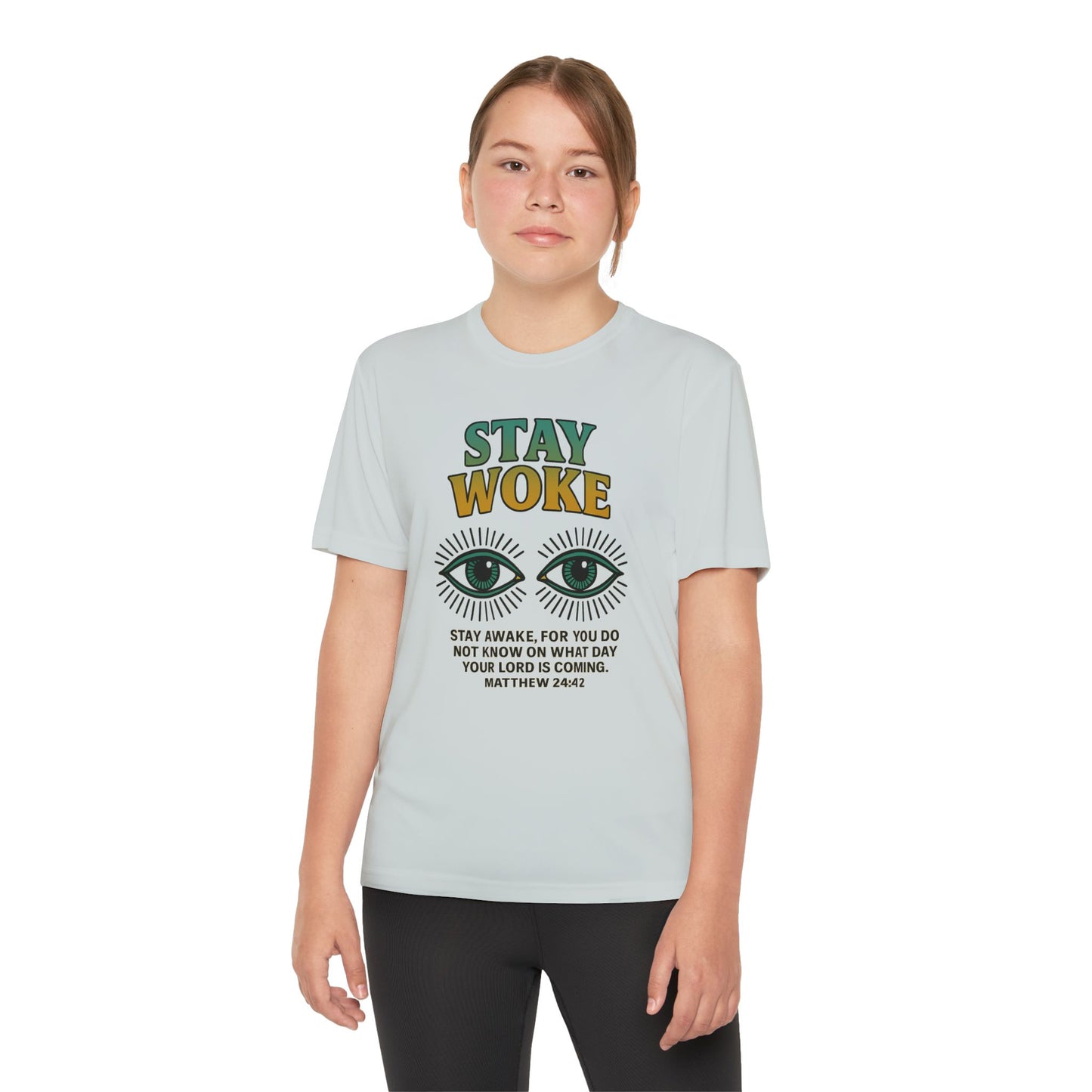 “Stay Woke” Youth Bible Verse Tee – Matthew 24:42 Graphic Shirt