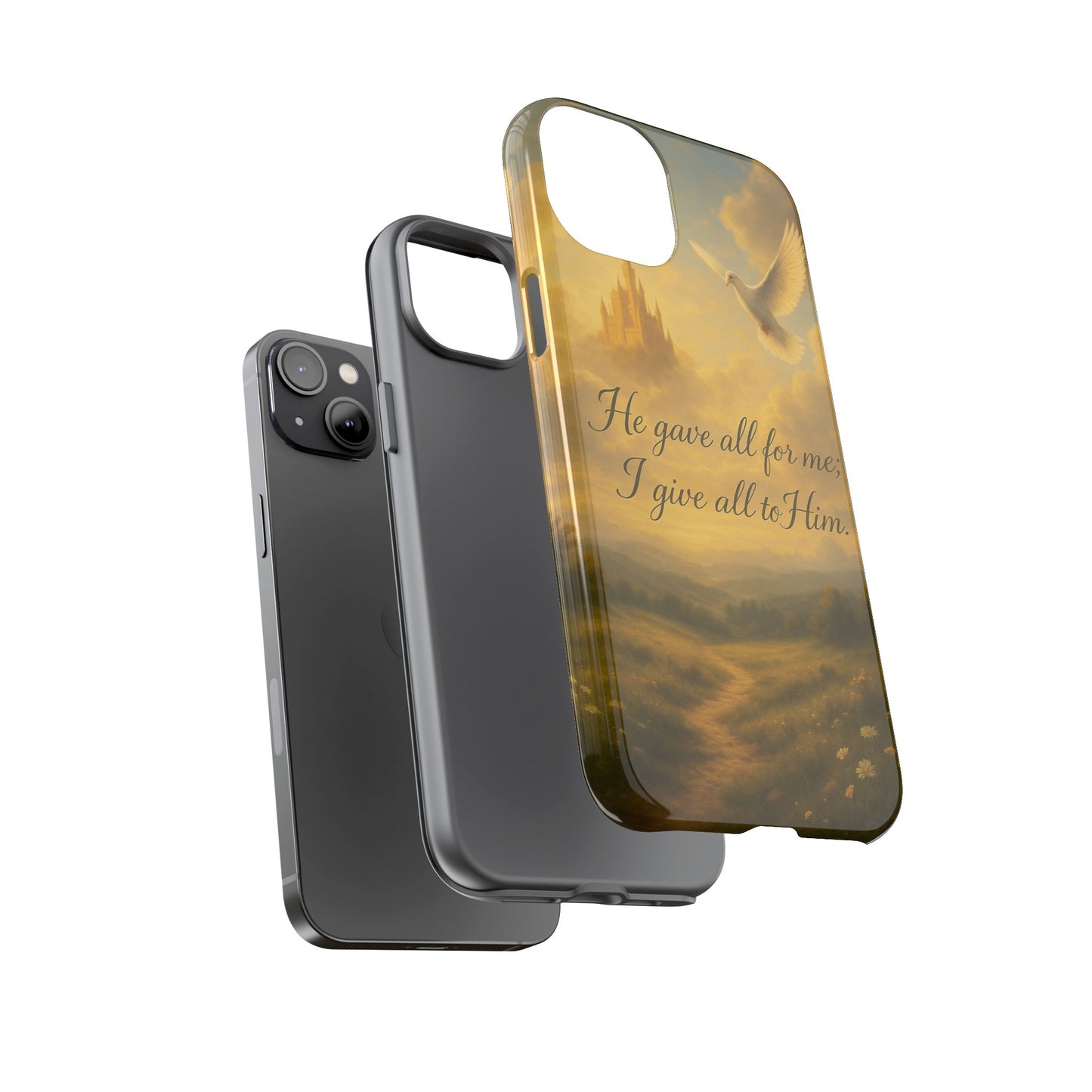IPhone Case - Christian themed design with phrase 'He gave all for me; I give all to Him'