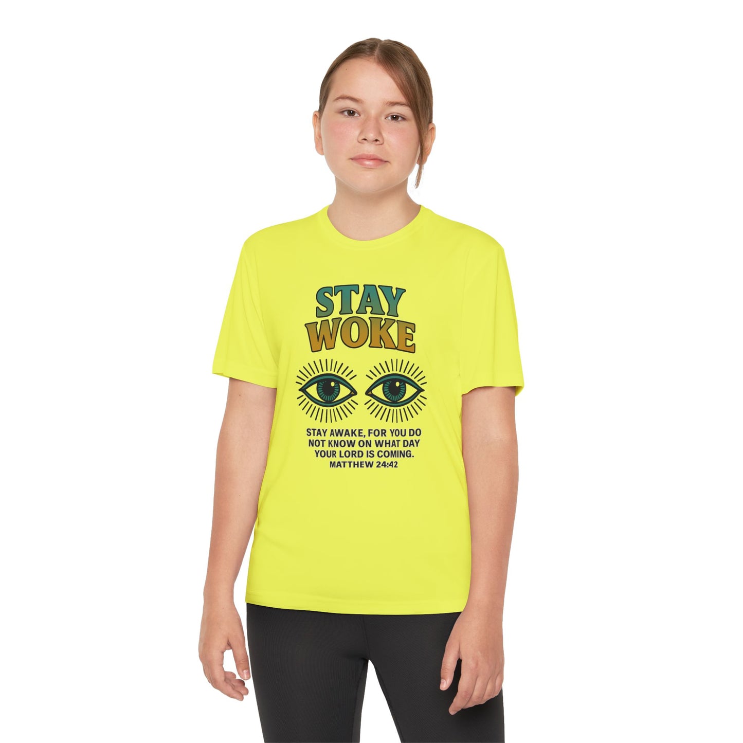 “Stay Woke” Youth Bible Verse Tee – Matthew 24:42 Graphic Shirt