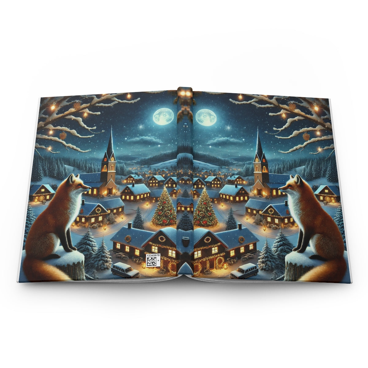 Hardcover Journal Matte - Christmas Winter Fox Town Scene