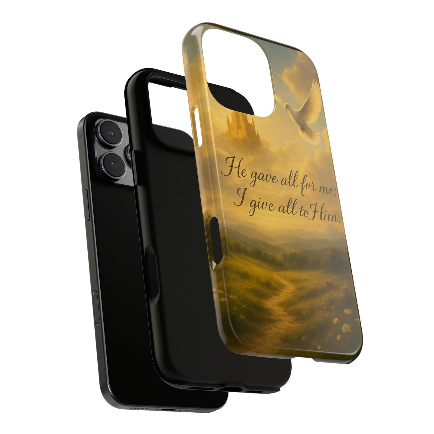 IPhone Case - Christian themed design with phrase 'He gave all for me; I give all to Him'