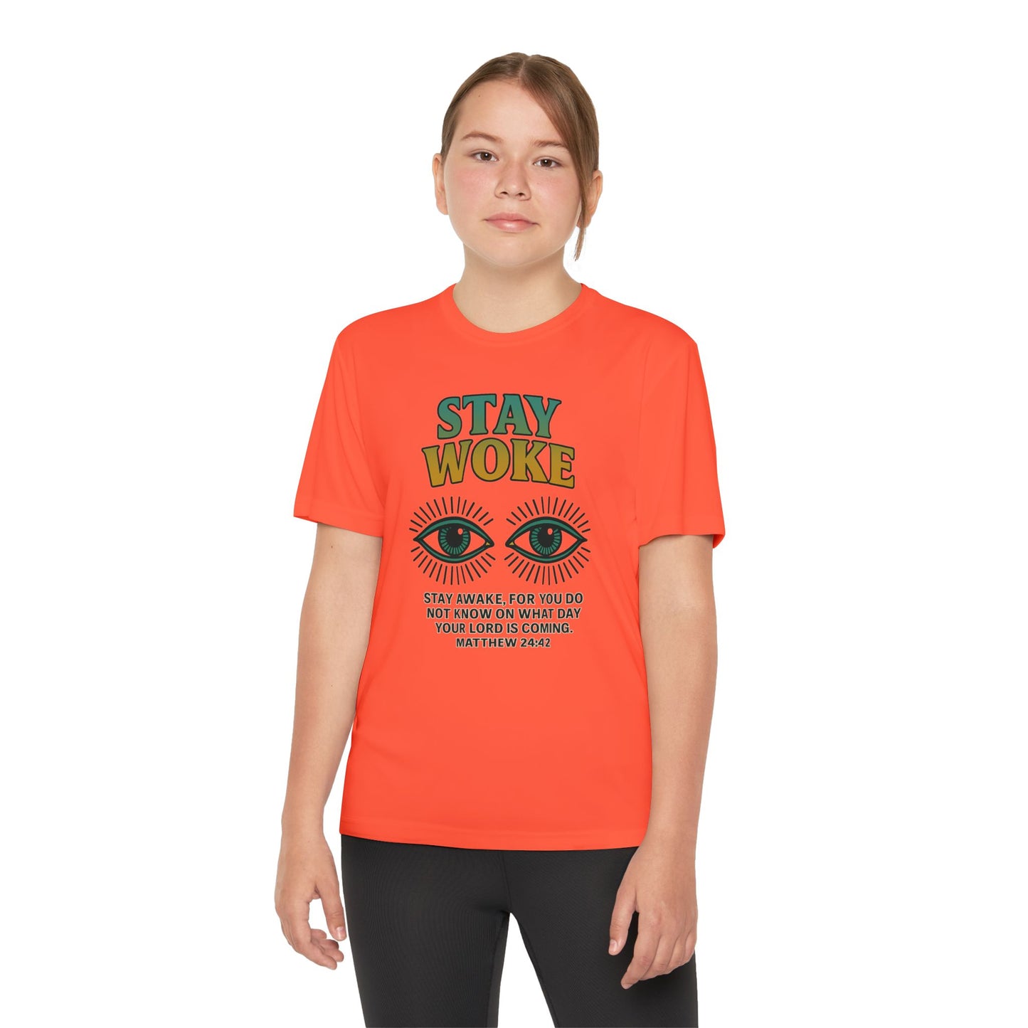 “Stay Woke” Youth Bible Verse Tee – Matthew 24:42 Graphic Shirt