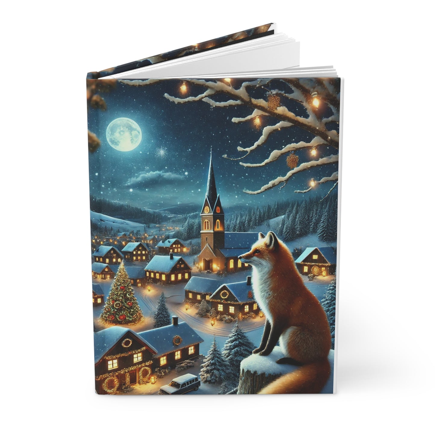 Hardcover Journal Matte - Christmas Winter Fox Town Scene