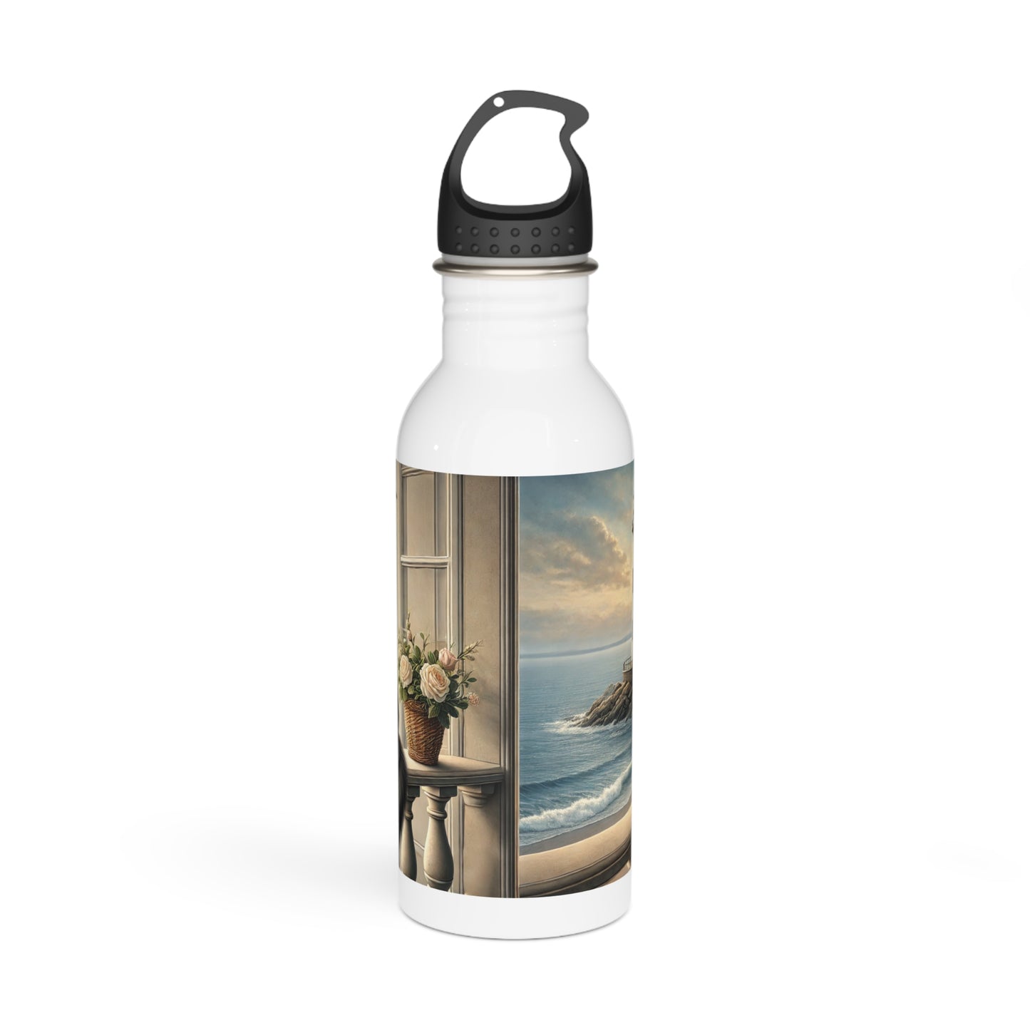 Stainless Steel Water Bottle - Cats and Lighthouse Design