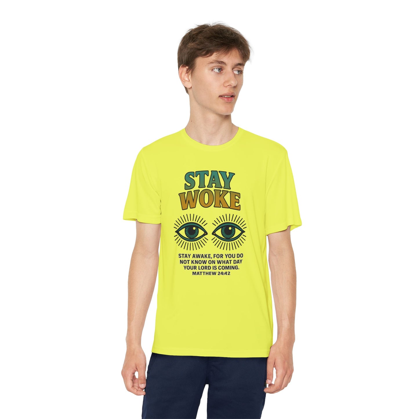 “Stay Woke” Youth Bible Verse Tee – Matthew 24:42 Graphic Shirt
