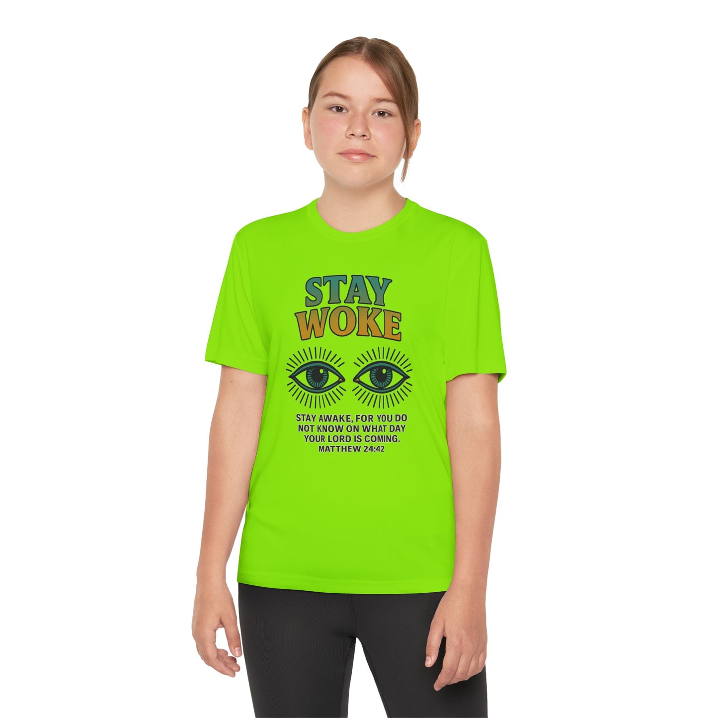 “Stay Woke” Youth Bible Verse Tee – Matthew 24:42 Graphic Shirt