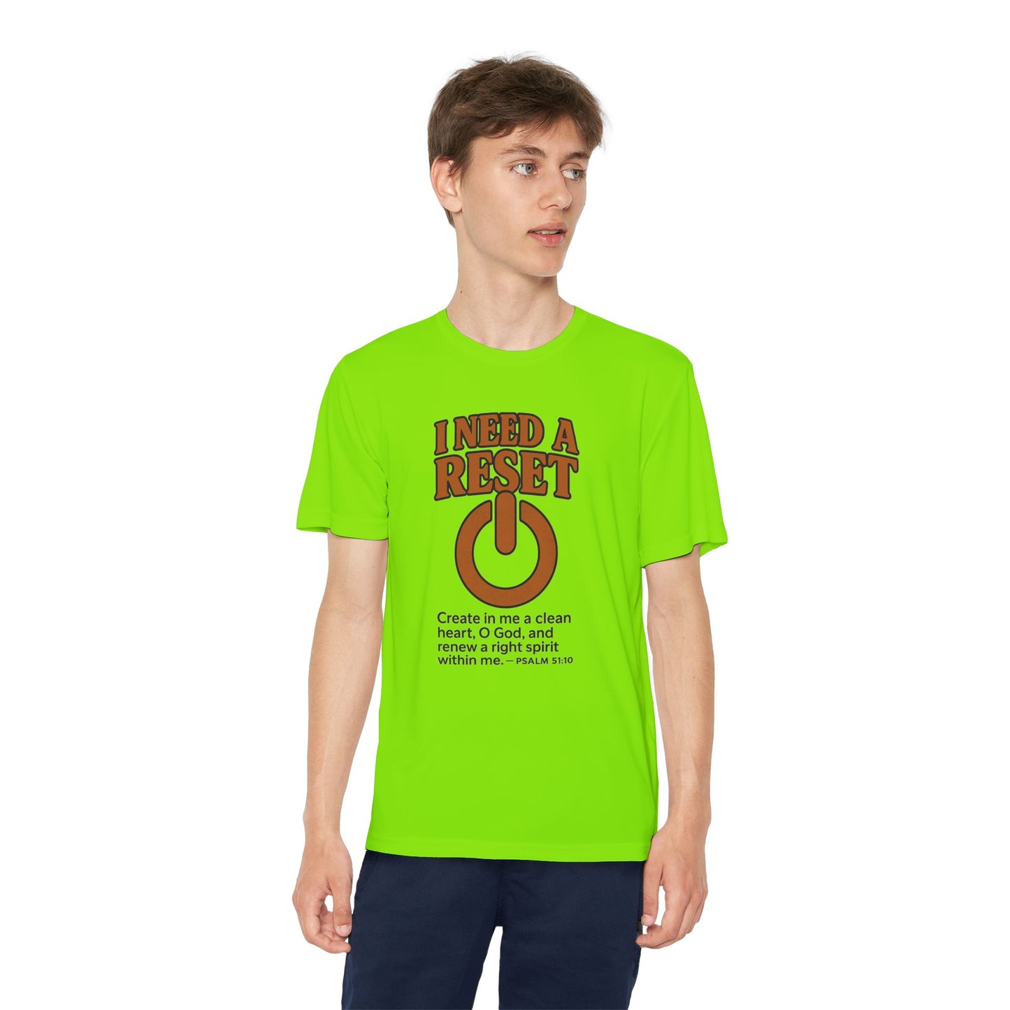 T-Shirt Christian Youth Competitor Tee with 'I Need a Reset' Psalm Quote