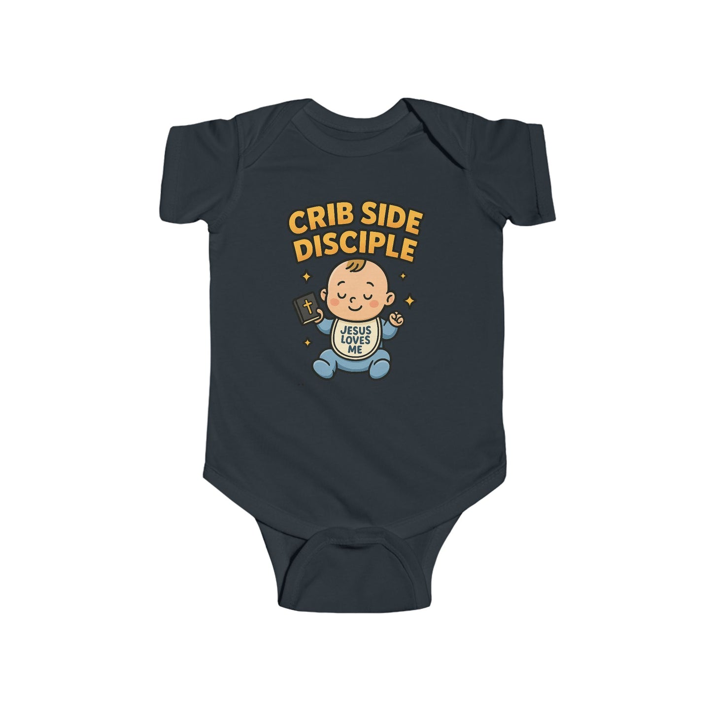 “Crib Side Disciple” Infant Onesie – Jesus Loves Me Bible Baby Bodysuit
