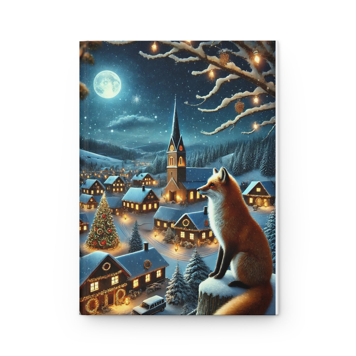 Hardcover Journal Matte - Christmas Winter Fox Town Scene