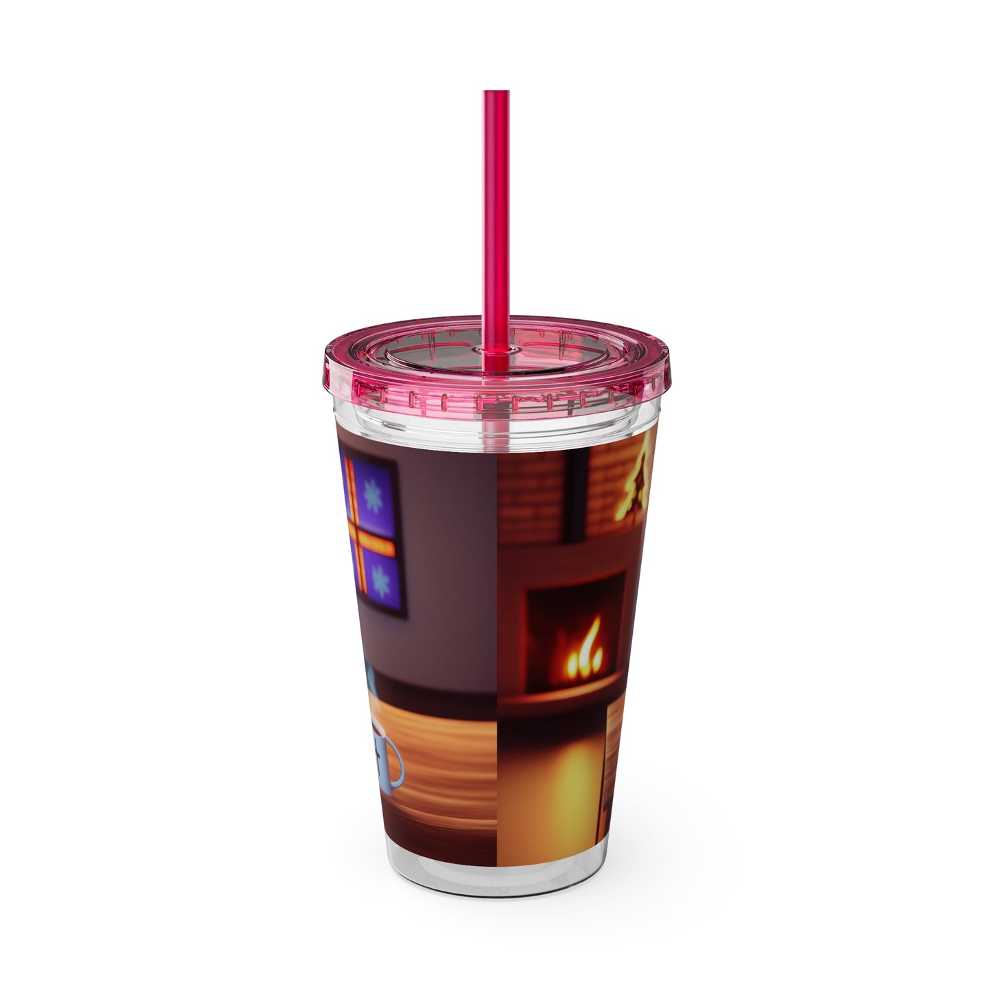 Sunsplash Tumbler with Straw, 16oz Christmas cabin