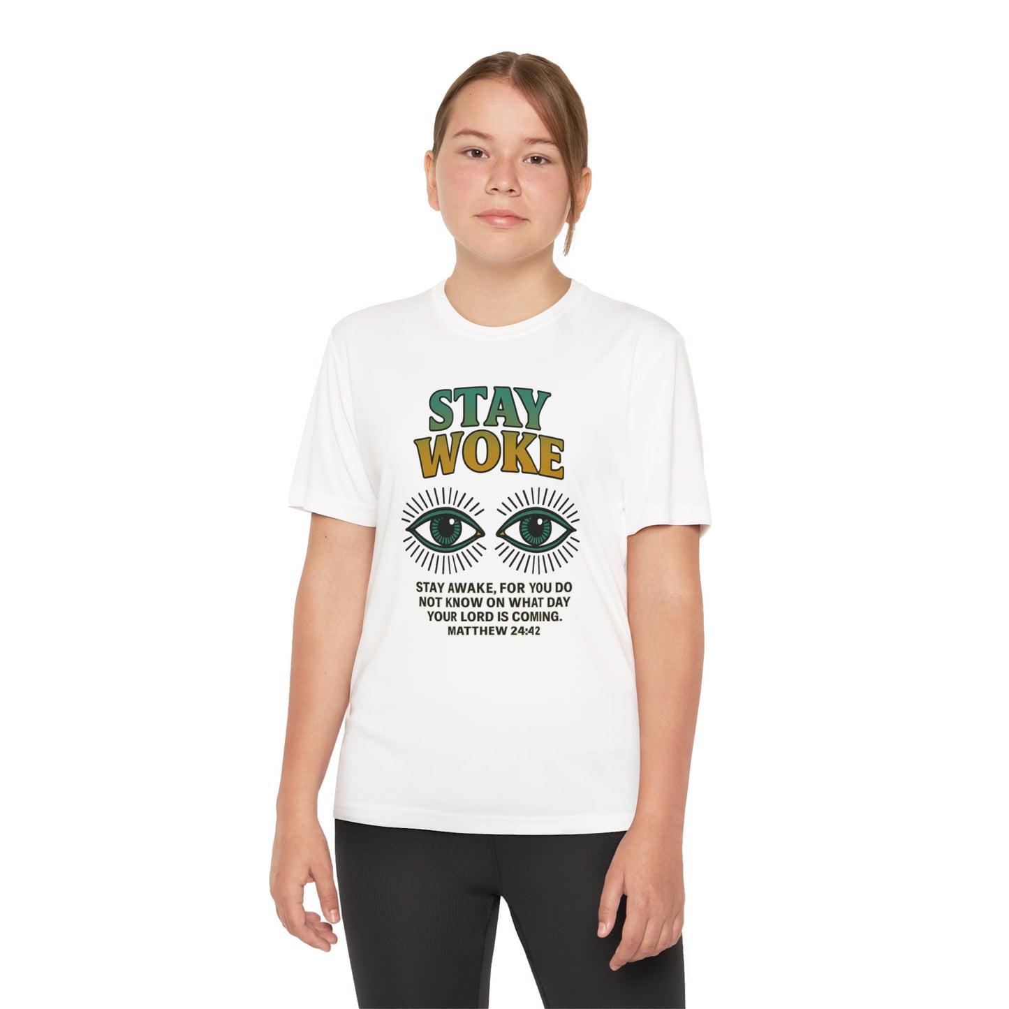 “Stay Woke” Youth Bible Verse Tee – Matthew 24:42 Graphic Shirt