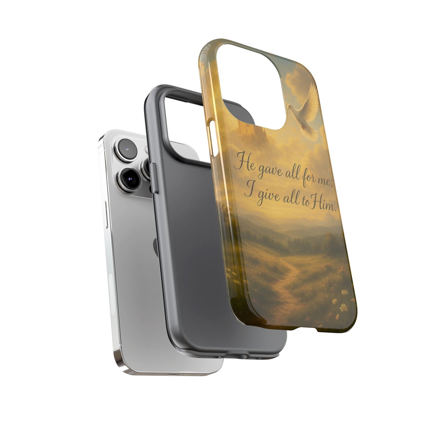 IPhone Case - Christian themed design with phrase 'He gave all for me; I give all to Him'
