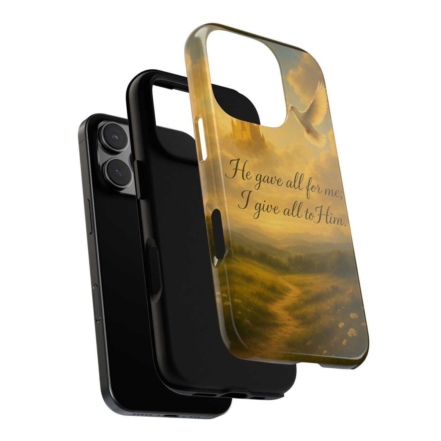 IPhone Case - Christian themed design with phrase 'He gave all for me; I give all to Him'