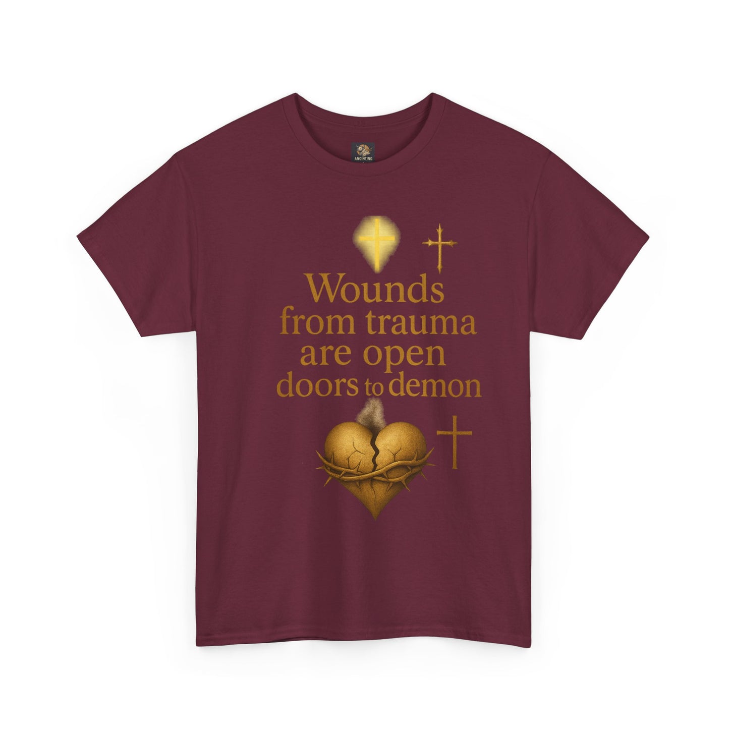 Christian Heavy Cotton Tee - 'Wounds From Trauma Are Open Door to Demons'