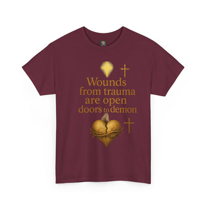 Christian Heavy Cotton Tee - 'Wounds From Trauma Are Open Door to Demons'