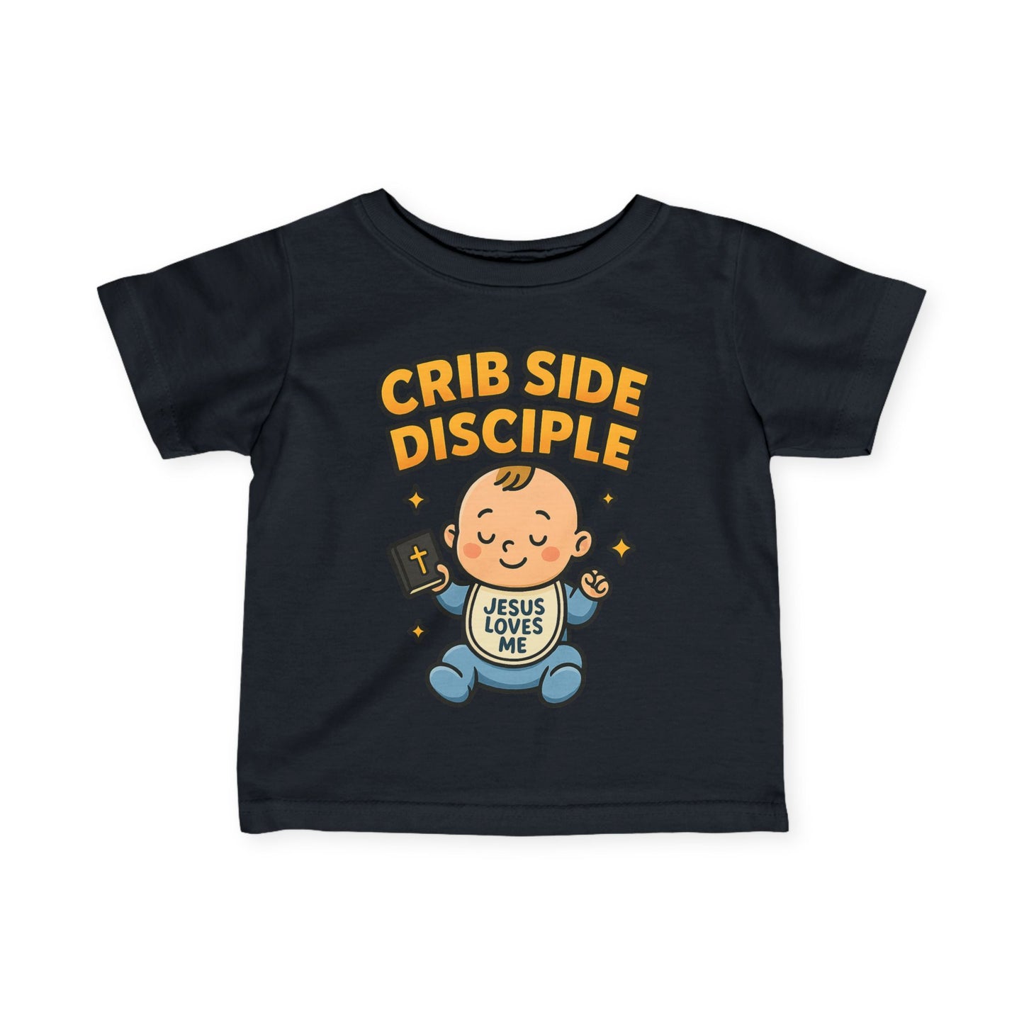 “Crib Side Disciple” Infant Tee – Jesus Loves Me Bible Baby tee