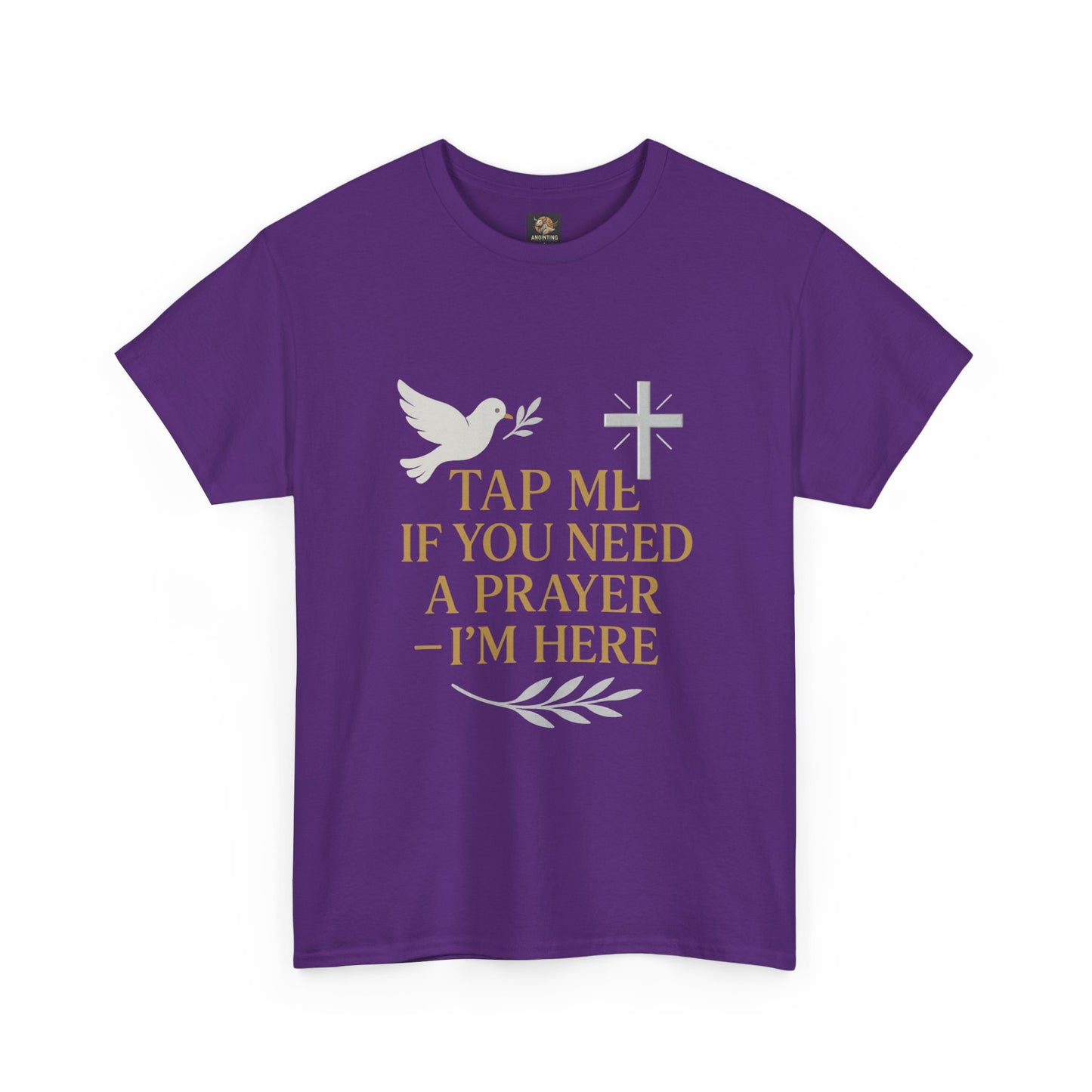 Christian Tee with 'Tap me if you need a prayer' design