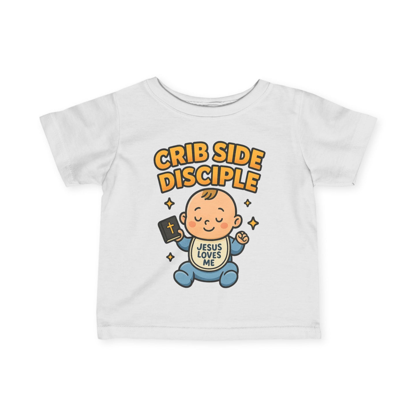 “Crib Side Disciple” Infant Tee – Jesus Loves Me Bible Baby tee