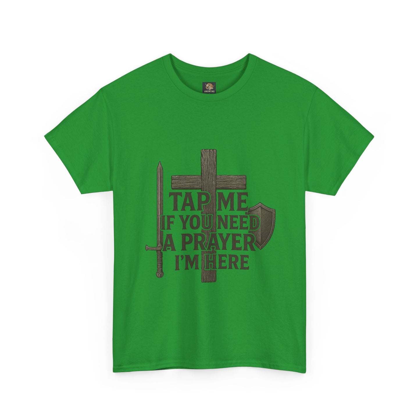 Christian Tee with 'Tap me if you need a prayer' design