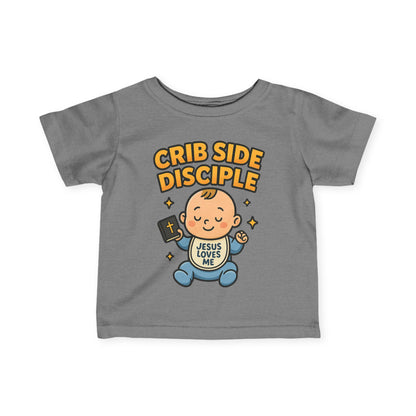 “Crib Side Disciple” Infant Tee – Jesus Loves Me Bible Baby tee