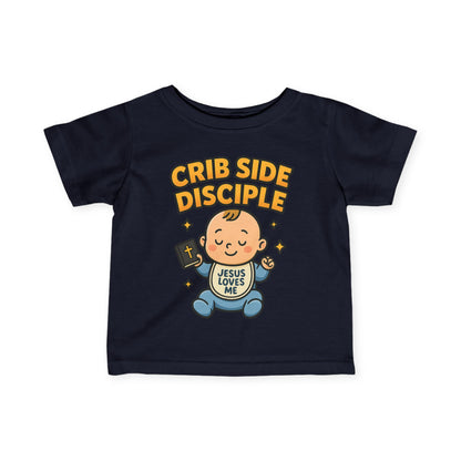 “Crib Side Disciple” Infant Tee – Jesus Loves Me Bible Baby tee