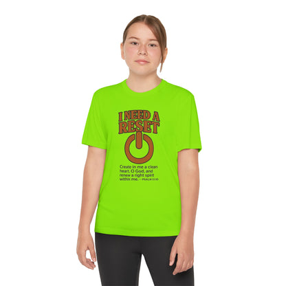 T-Shirt Christian Youth Competitor Tee with 'I Need a Reset' Psalm Quote
