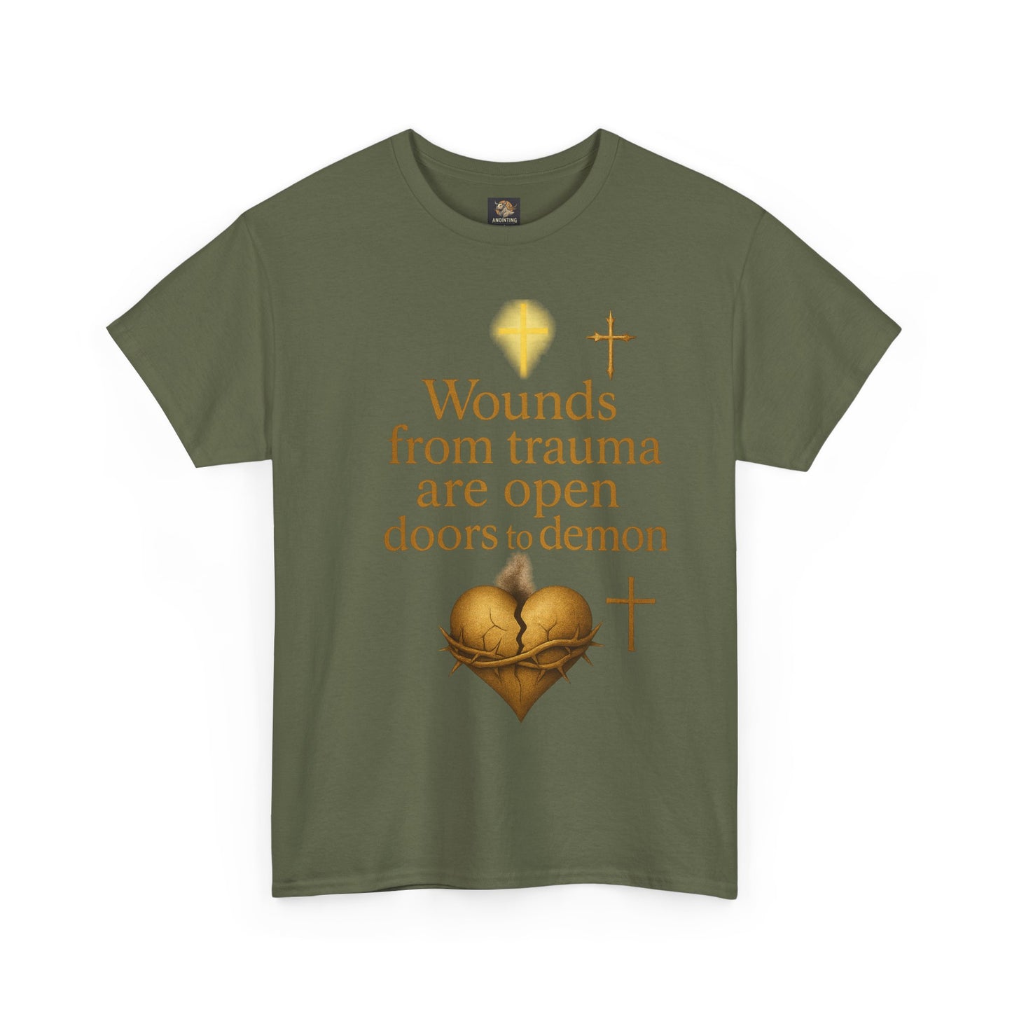 Christian Heavy Cotton Tee - 'Wounds From Trauma Are Open Door to Demons'