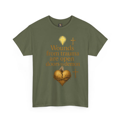 Christian Heavy Cotton Tee - 'Wounds From Trauma Are Open Door to Demons'