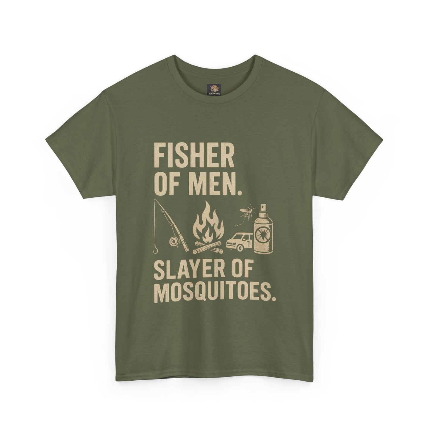 "Fisher of Men. Slayer of Mosquitoes." Campfire Faith Tee
