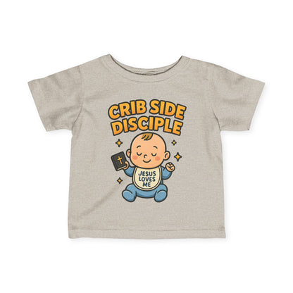 “Crib Side Disciple” Infant Tee – Jesus Loves Me Bible Baby tee