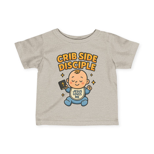 “Crib Side Disciple” Infant Tee – Jesus Loves Me Bible Baby tee
