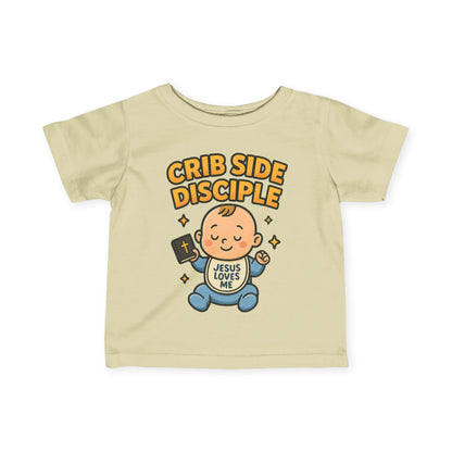 “Crib Side Disciple” Infant Tee – Jesus Loves Me Bible Baby tee
