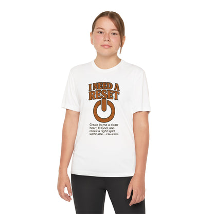 T-Shirt Christian Youth Competitor Tee with 'I Need a Reset' Psalm Quote