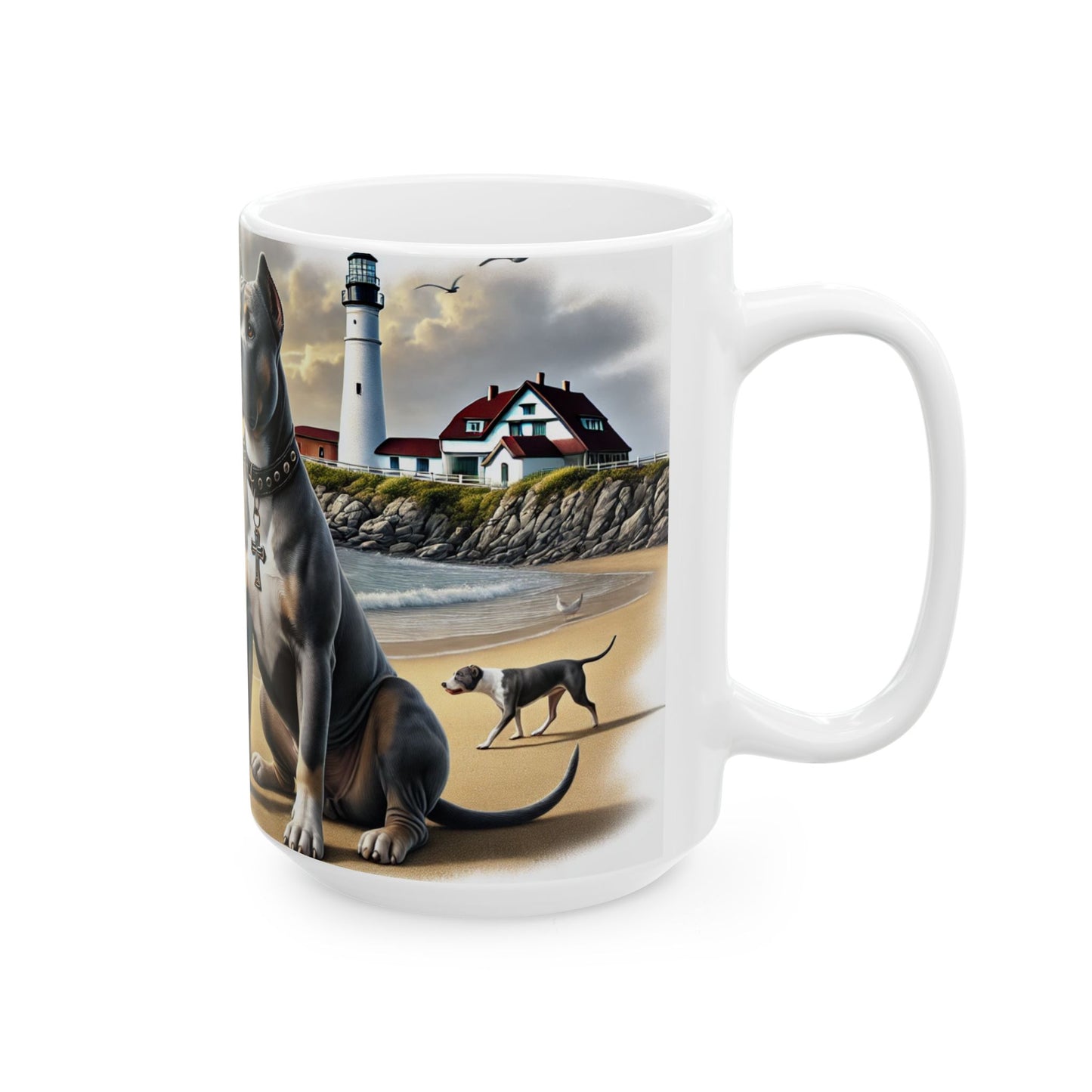Mug - Dogs by the Ocean Lighthouse Scene