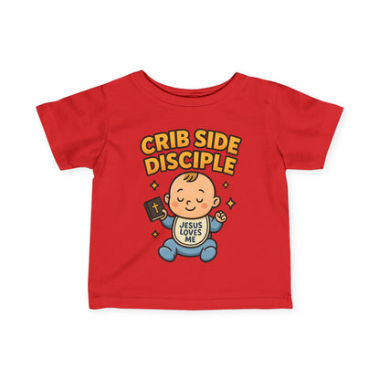 “Crib Side Disciple” Infant Tee – Jesus Loves Me Bible Baby tee