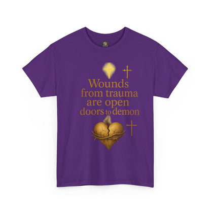 Christian Heavy Cotton Tee - 'Wounds From Trauma Are Open Door to Demons'