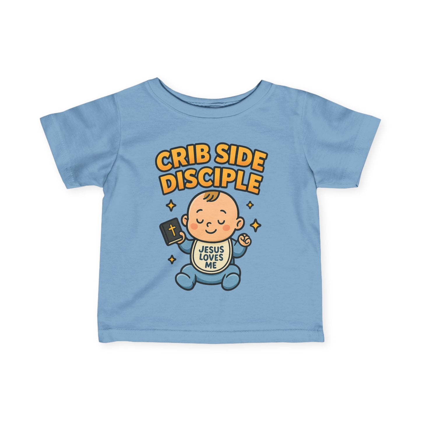 “Crib Side Disciple” Infant Tee – Jesus Loves Me Bible Baby tee