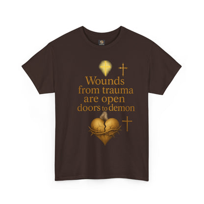Christian Heavy Cotton Tee - 'Wounds From Trauma Are Open Door to Demons'
