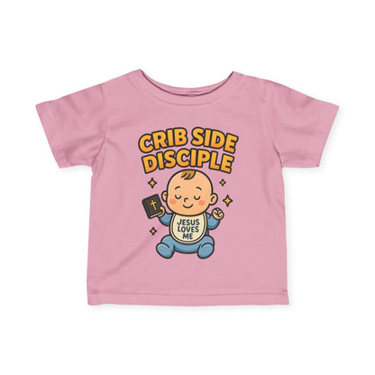 “Crib Side Disciple” Infant Tee – Jesus Loves Me Bible Baby tee