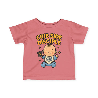 “Crib Side Disciple” Infant Tee – Jesus Loves Me Bible Baby tee