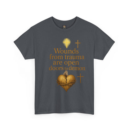 Christian Heavy Cotton Tee - 'Wounds From Trauma Are Open Door to Demons'